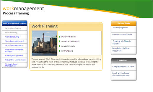 Work Management Process Training Figure 1: The Work Planning lesson within the Work Management Process Training site